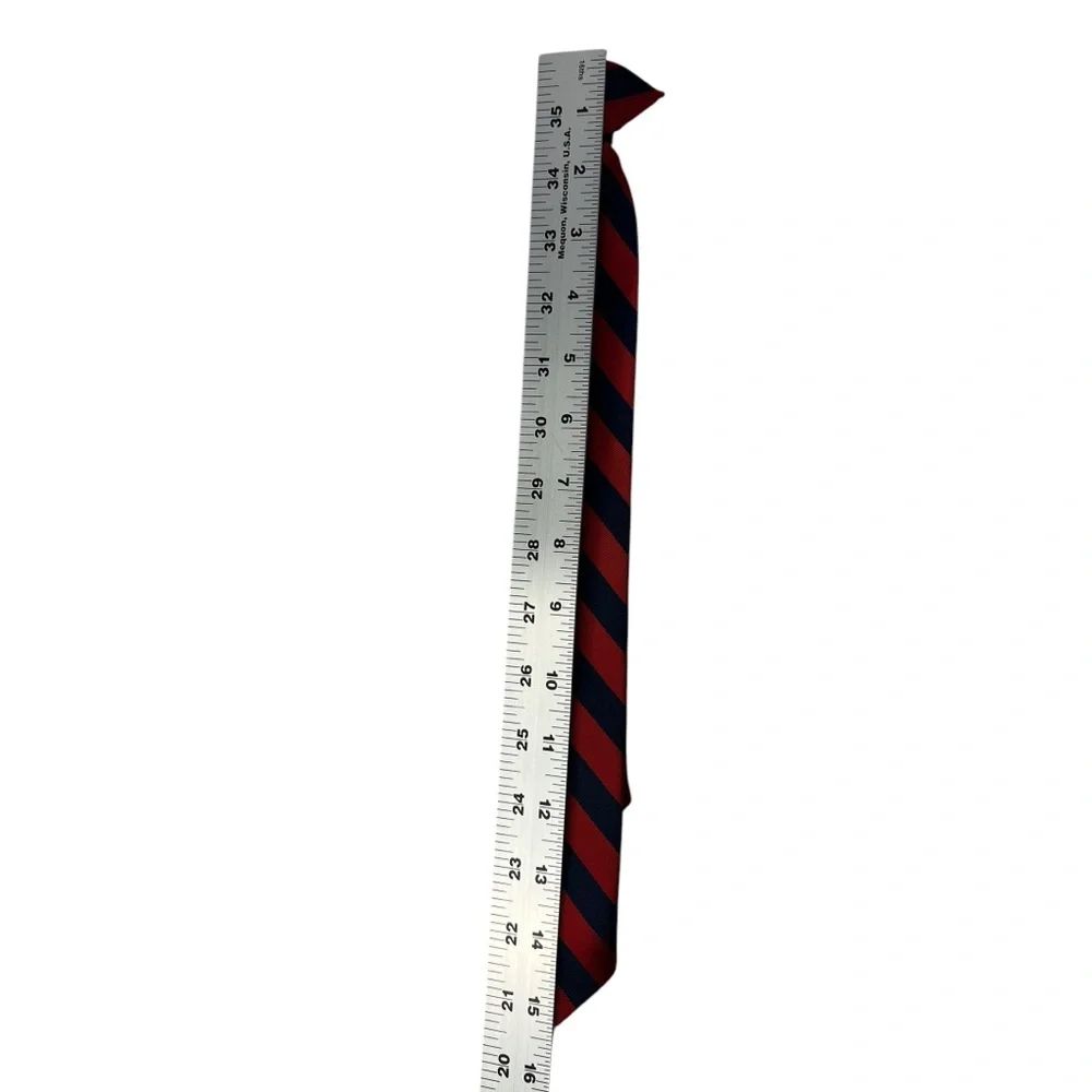 Boys Clip On Tie Red Blue Diagonal Striped Classic Pointed Tie 15-1/2”